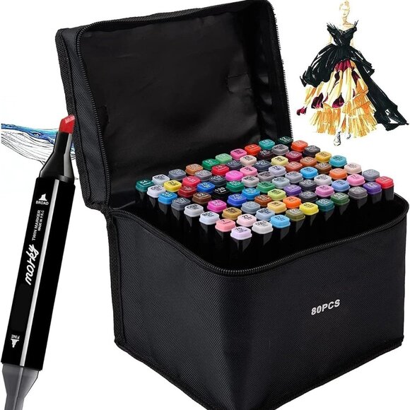 80 Colors Alcohol Markers Set – Dual Tip Art Markers for Drawing & Coloring - Picture 1 of 9